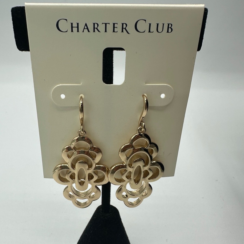 Charter Club Drop Earrings Women OS Gold NEW Quatrefoil Dangle 100028818EG